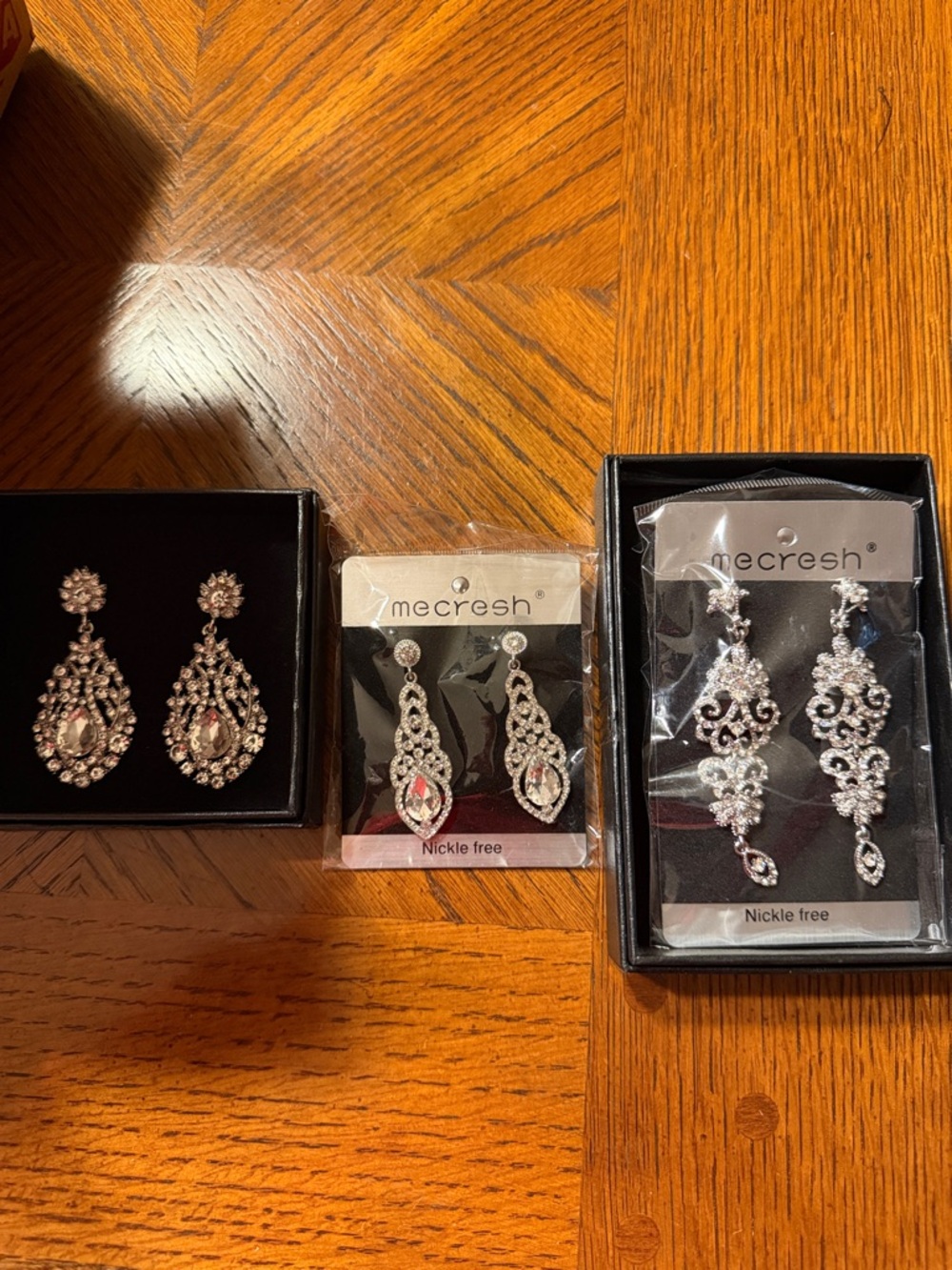 Silver Crystal Teardrop Dangle Earrings - Silver